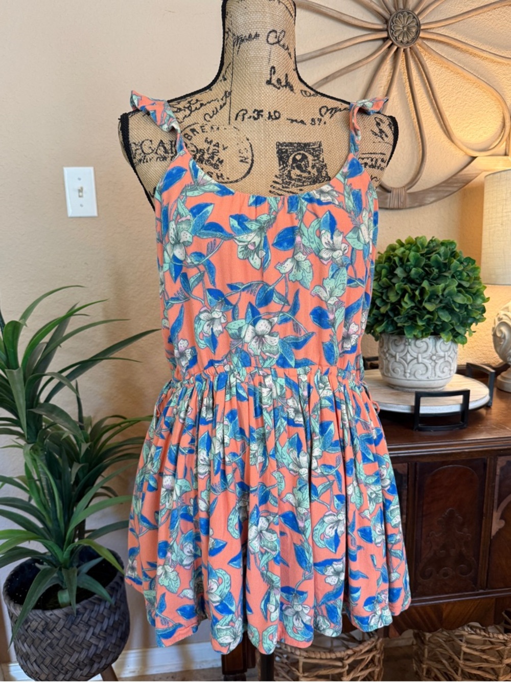 Free People Coral Peach Floral Mini Dress